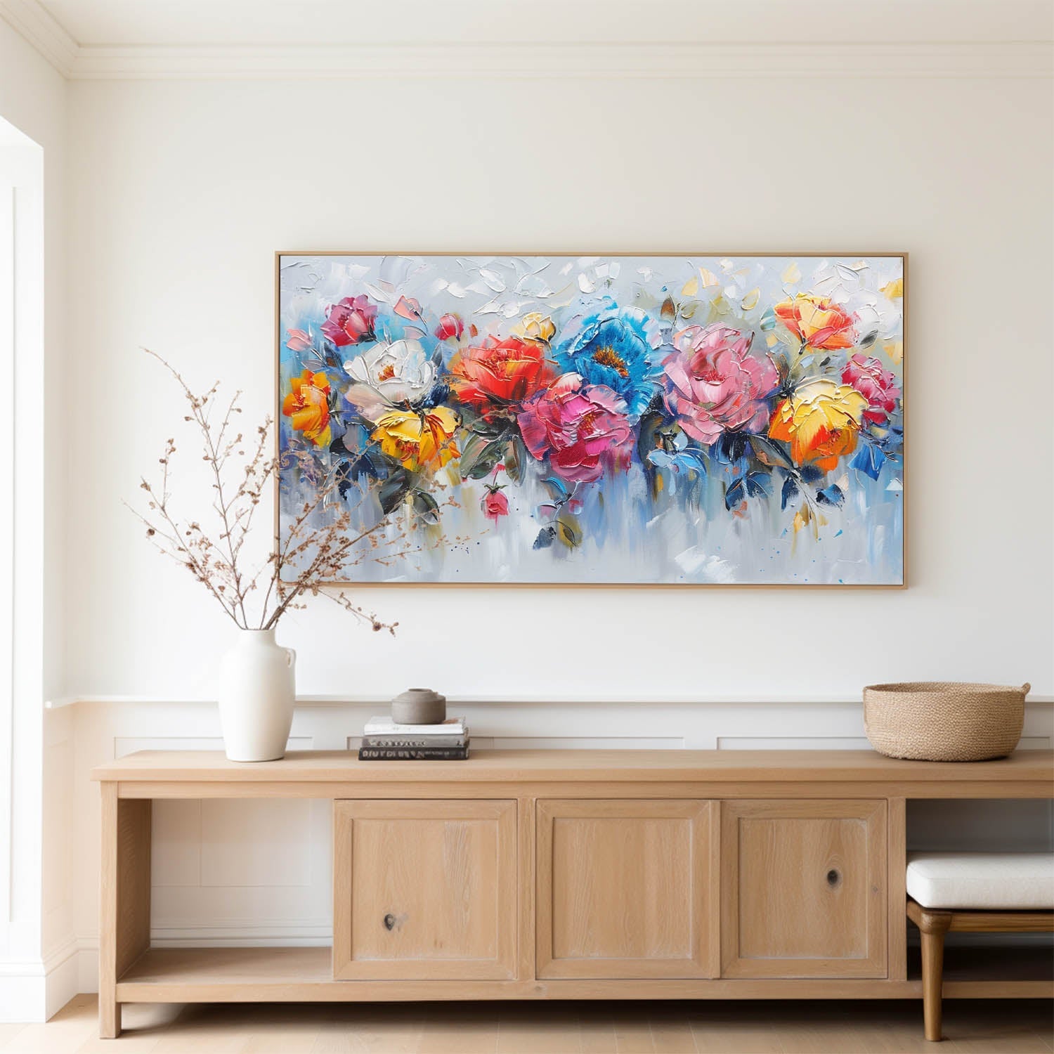 Colorful Rose Palette Knife Oil Painting