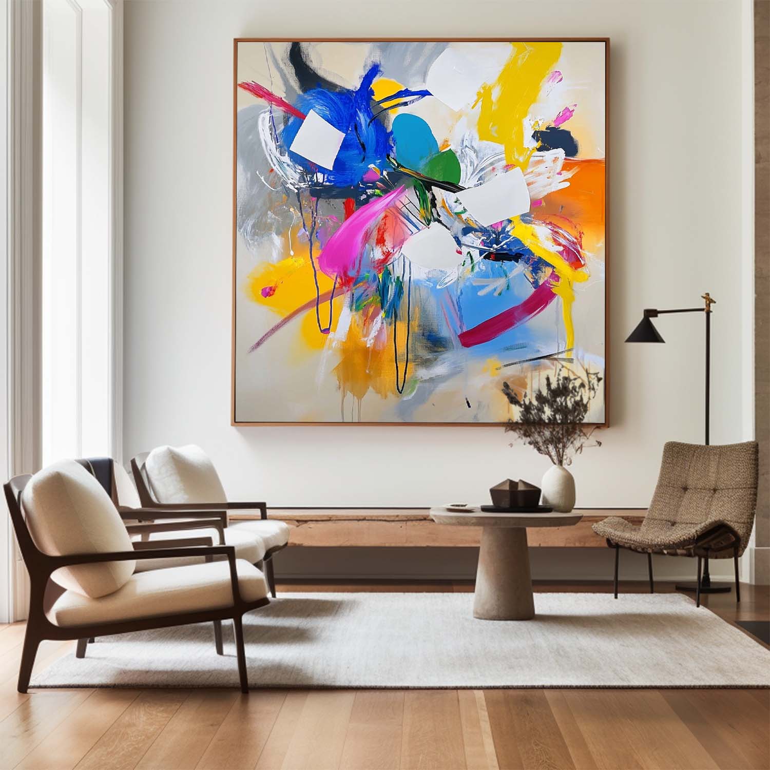 Joyful Chromatic Abstract Square Canvas Art