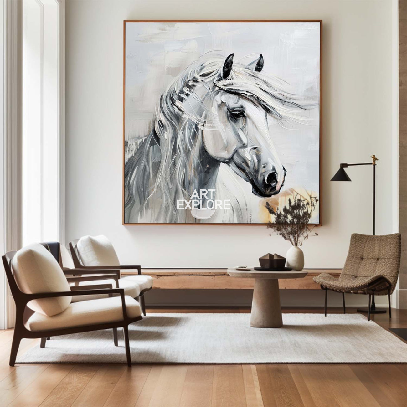 Elegant White Horse Portrait Canvas Wall Art
