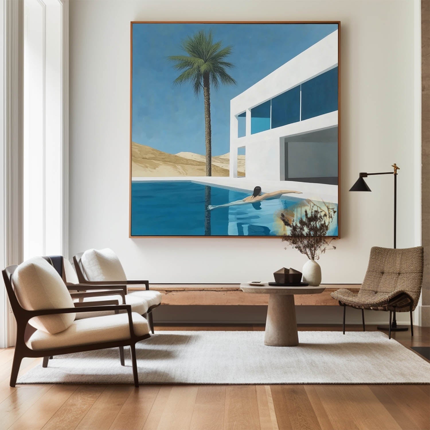 Modern Pool House Palm Canvas Wall Art