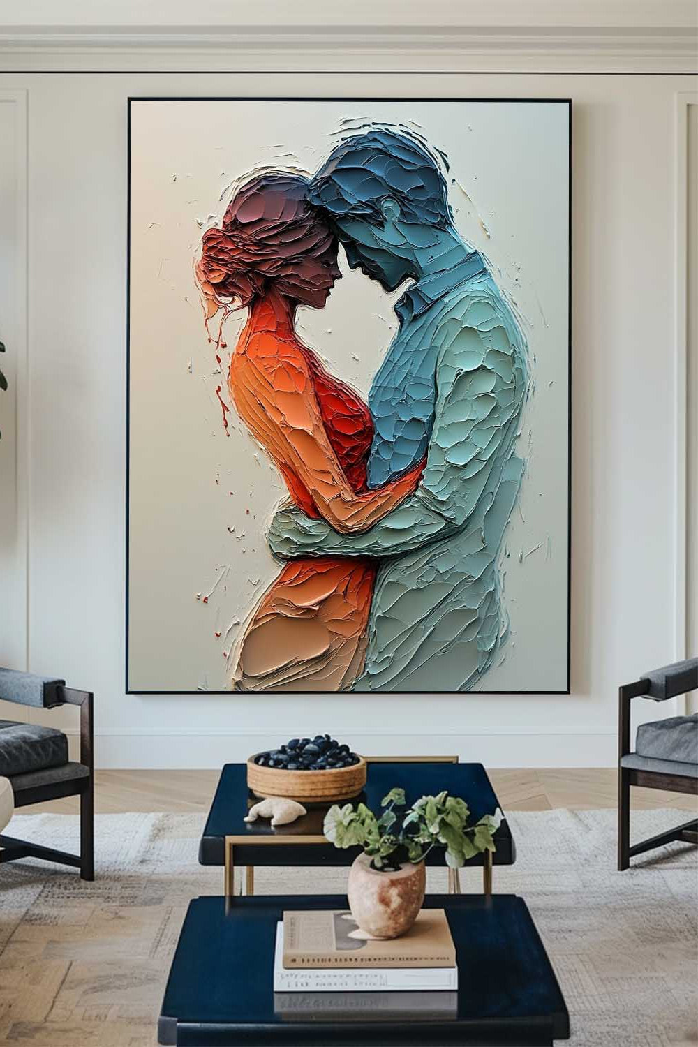 Zora Embracing Couple Textured Canvas Art
