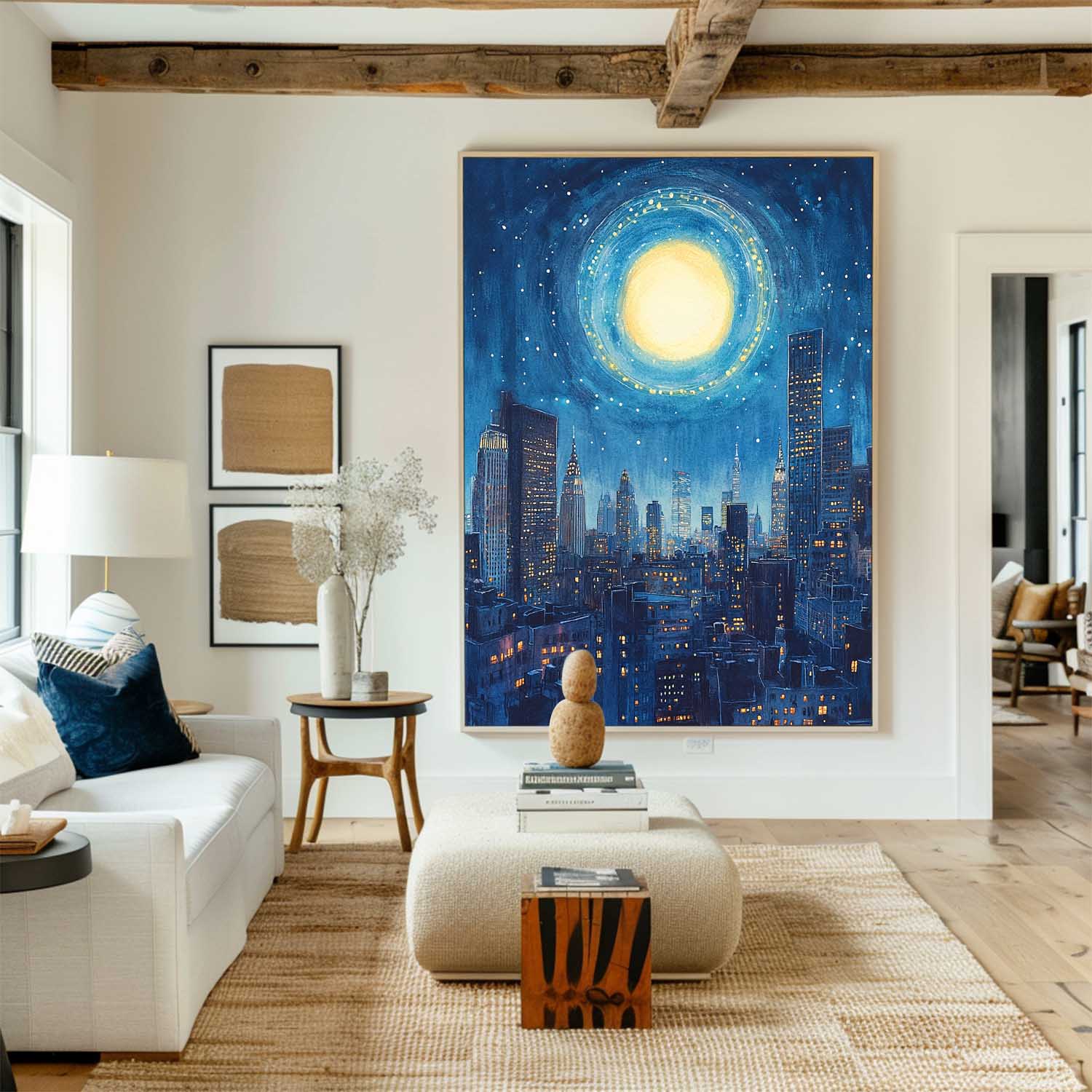 Starry Night City Skyline Canvas Art