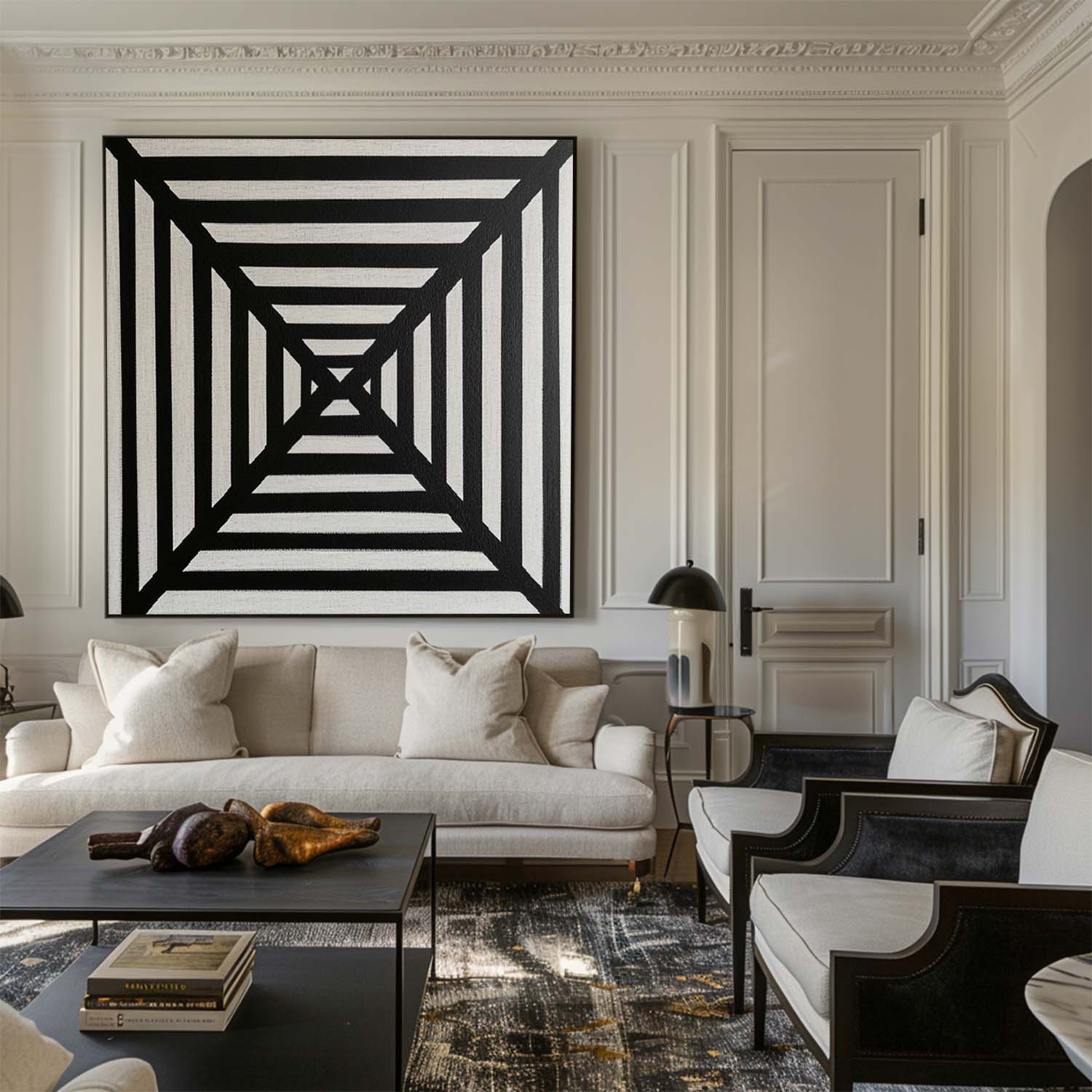 Black White Geometric Tunnel Canvas Art