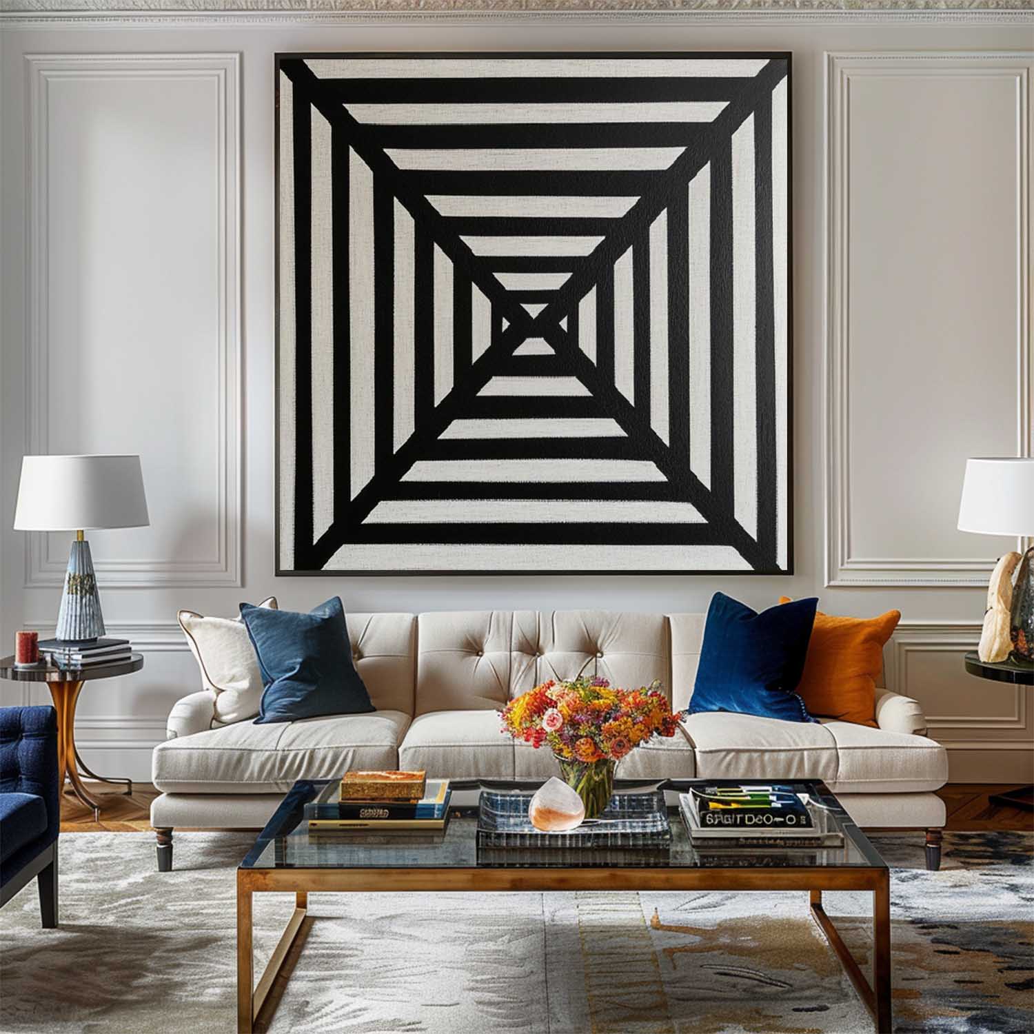 Black White Geometric Tunnel Canvas Art