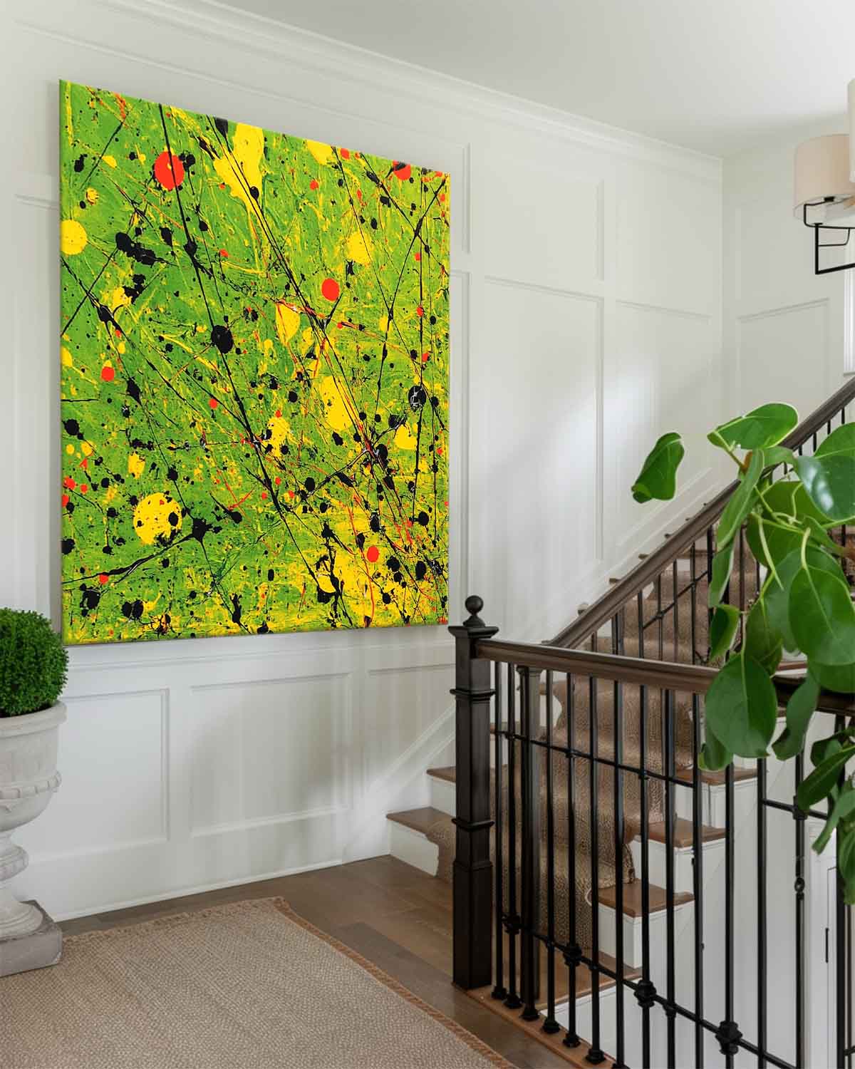 Green Splatter Abstract Pollock Canvas Art