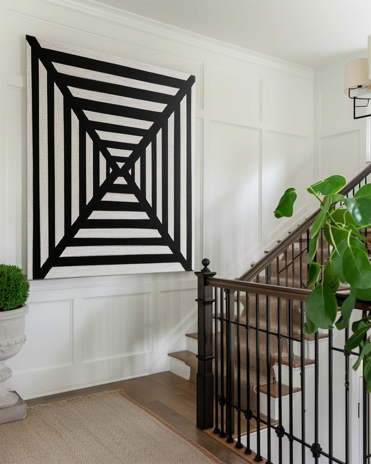 Black White Geometric Tunnel Canvas Art