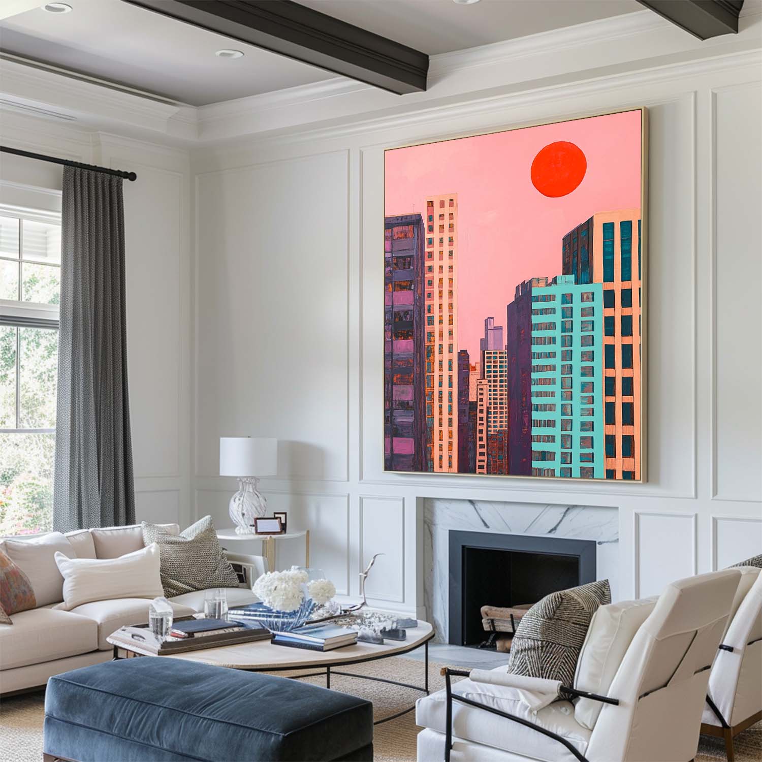 Colorful City Skyline Sunset Canvas Art