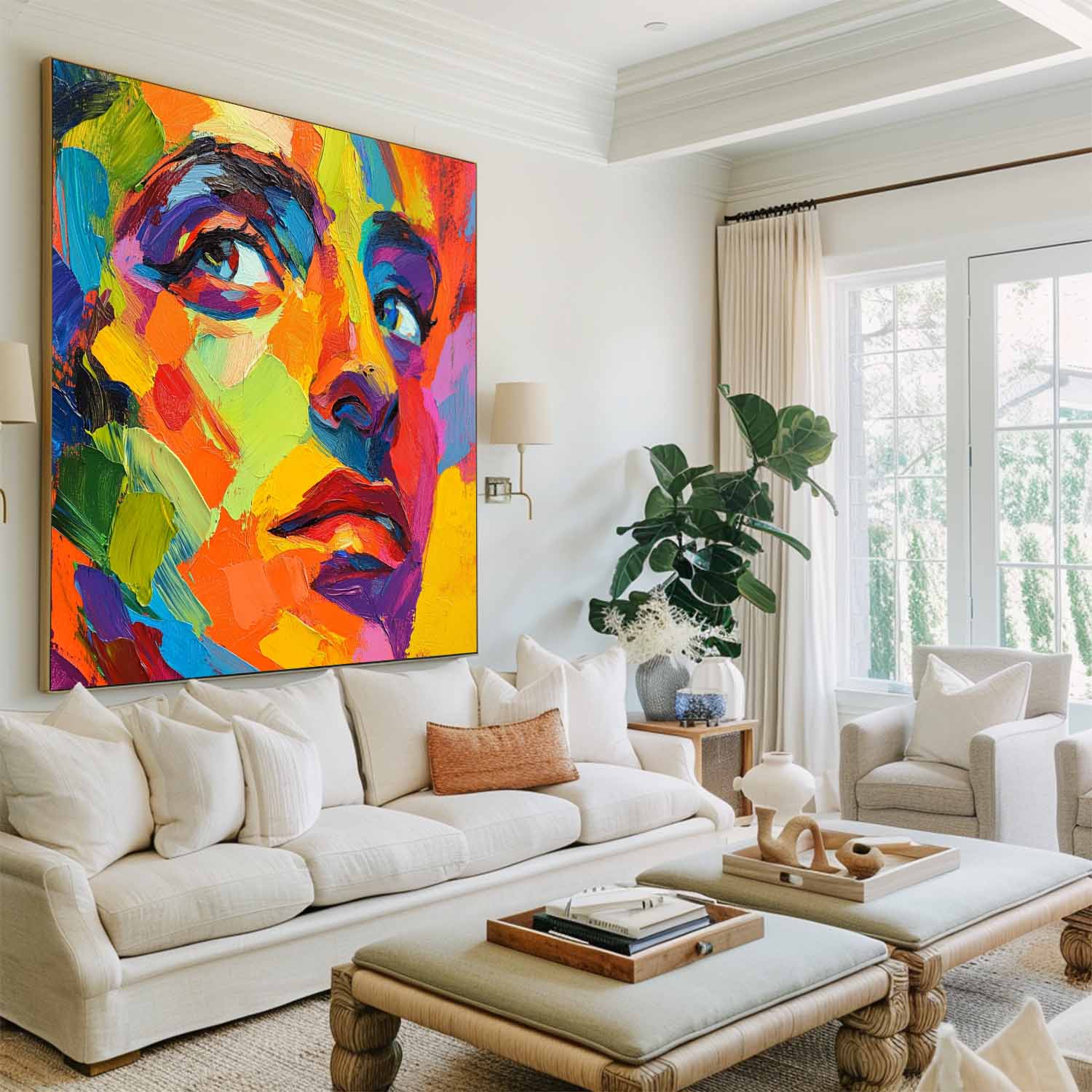 Vibrant Colorful Woman Face Canvas Art