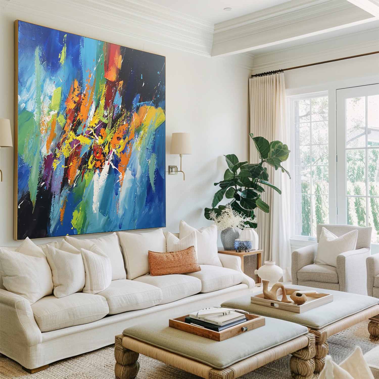 Colorful Brush Stroke Abstract Canvas Wall Art