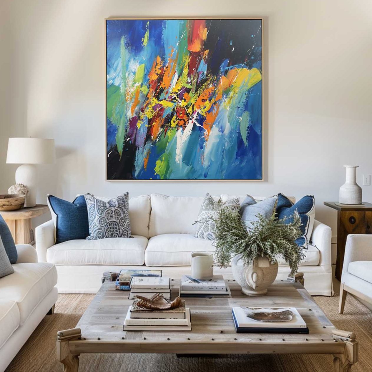 Colorful Brush Stroke Abstract Canvas Wall Art