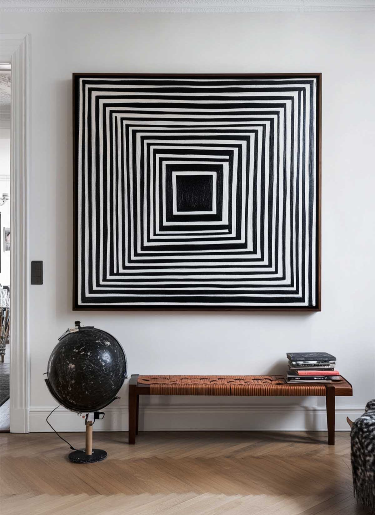 Concentric Square Geometric Abstract Monochrome Layered Textured Artwork