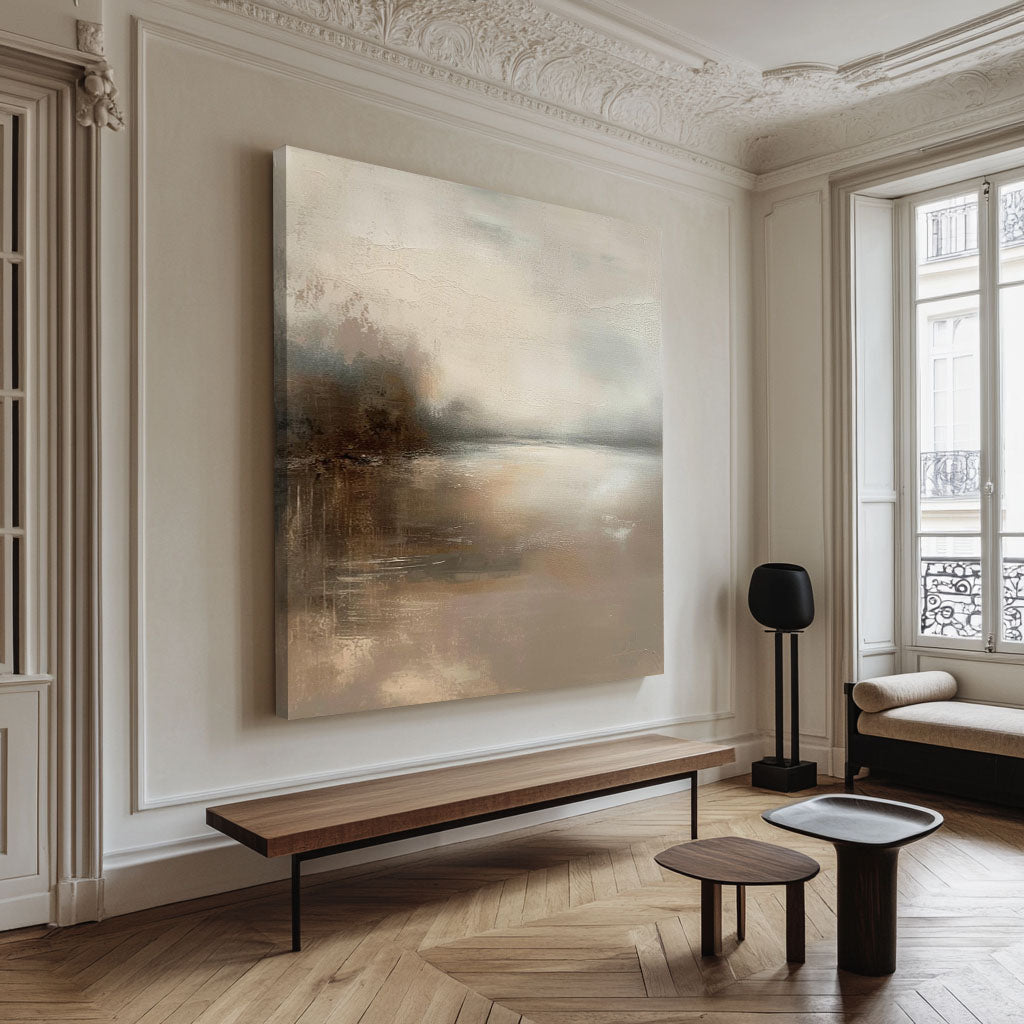 Ethereal Misty Lake Landscape Textured Wall Art