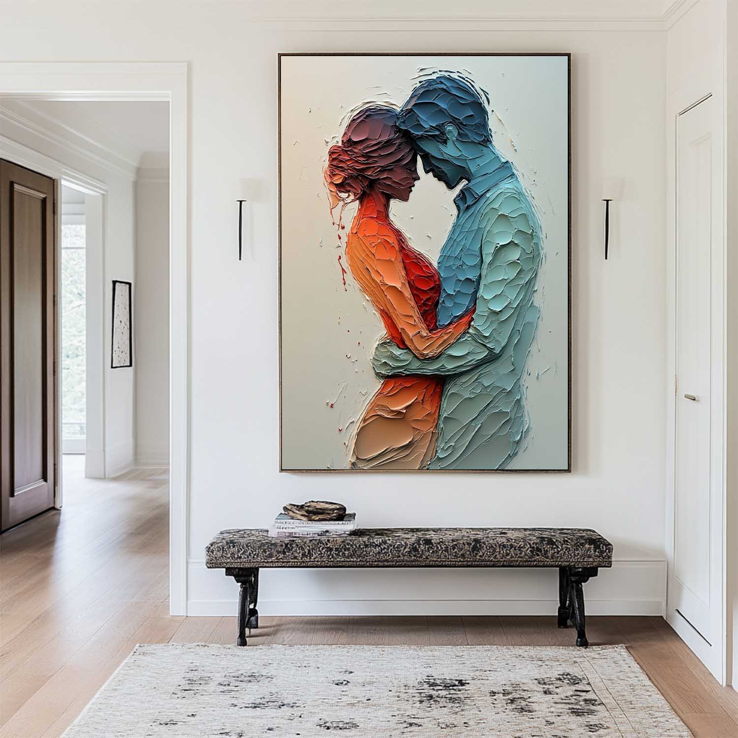 Zora Embracing Couple Textured Canvas Art