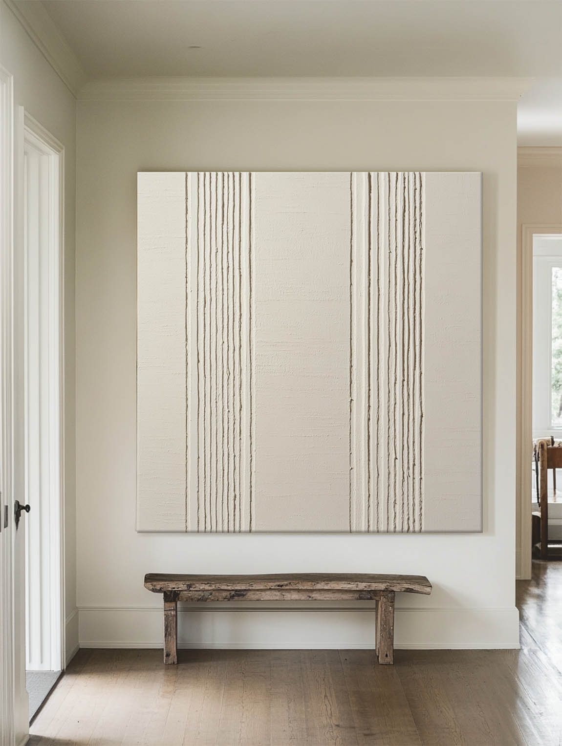 Neutral Beige Vertical Stripe Abstract Thick Tactile Textured Artwork