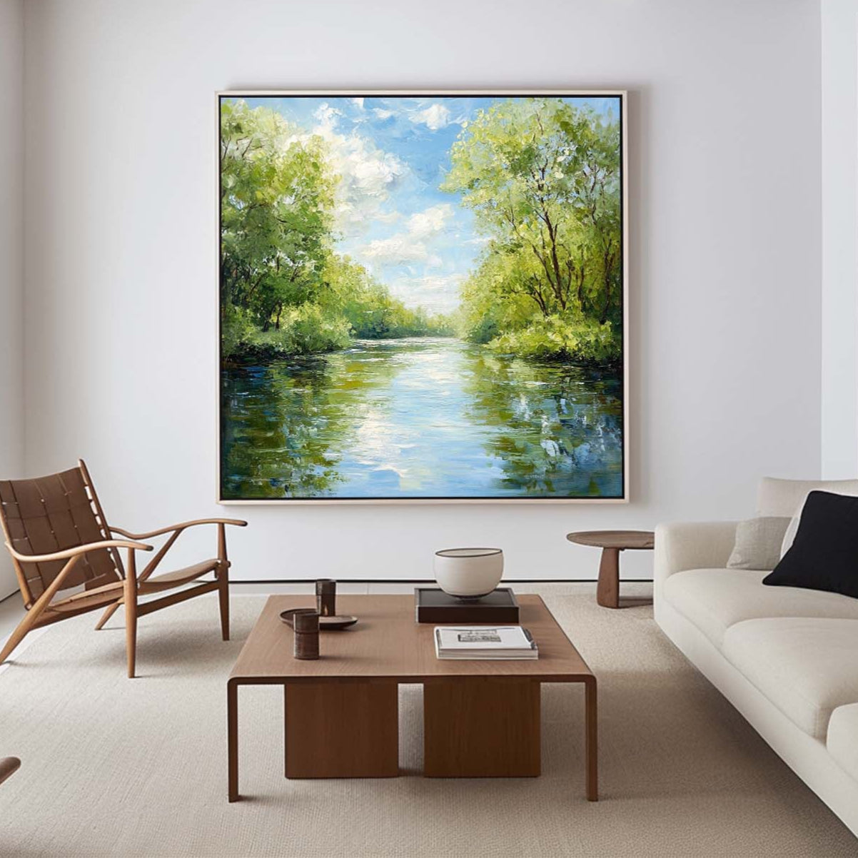 Lush Forest Lake Scenery Mirror‑Water Vivid Layered Impasto Textured Artwork