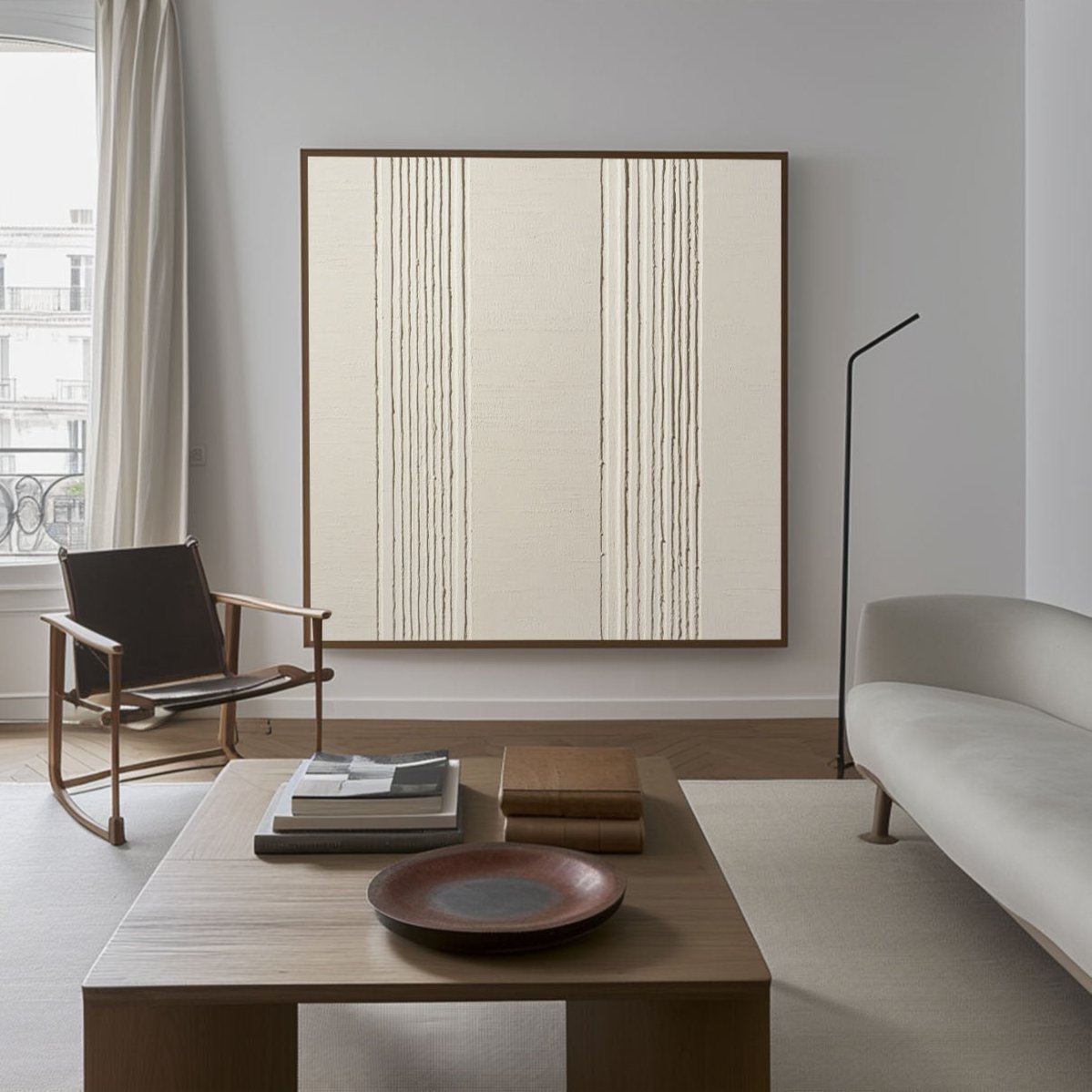 Neutral Beige Vertical Stripe Abstract Thick Tactile Textured Artwork