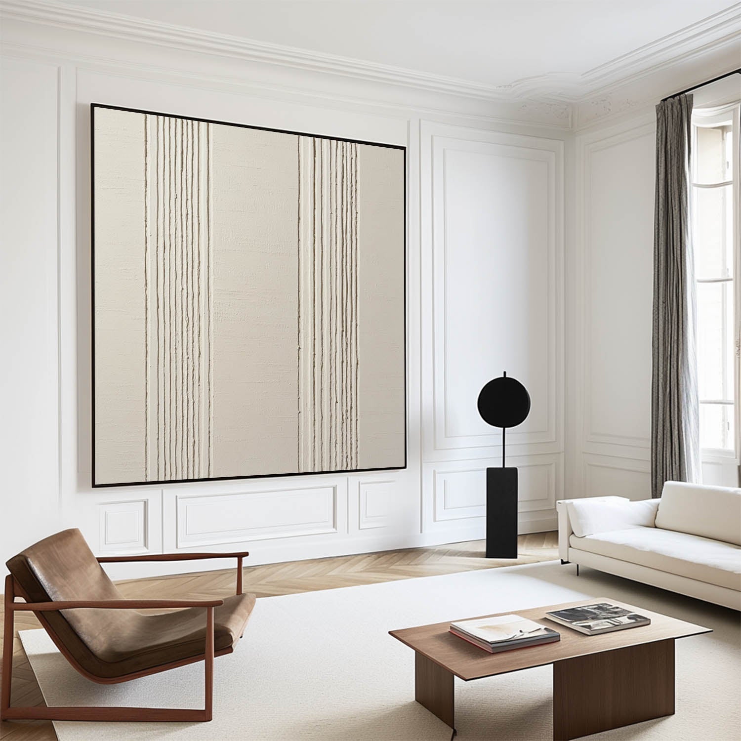 Neutral Beige Vertical Stripe Abstract Thick Tactile Textured Artwork