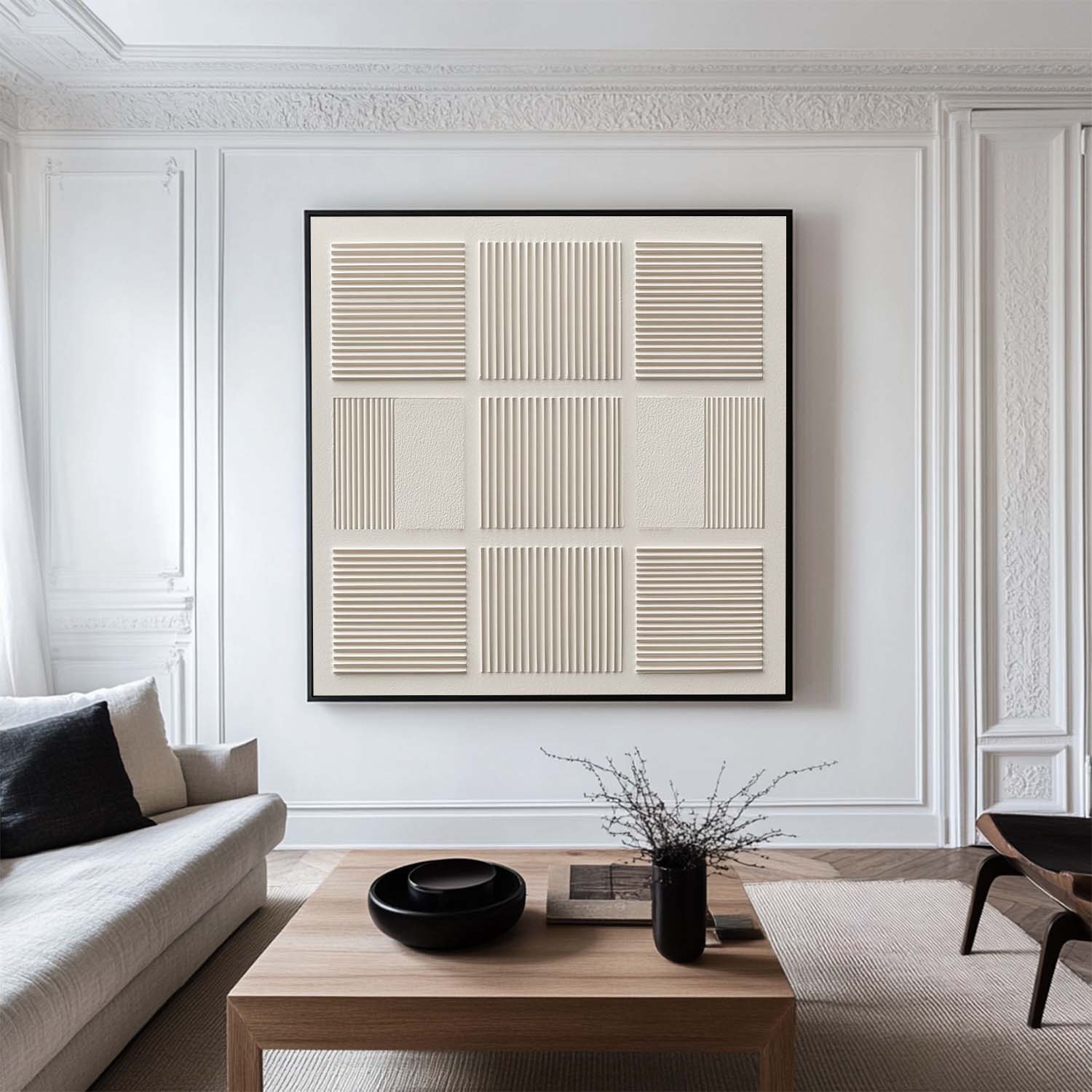 Square Panel Geometric Abstract  Multi‑Grid Heavy Raised Textured Artwork