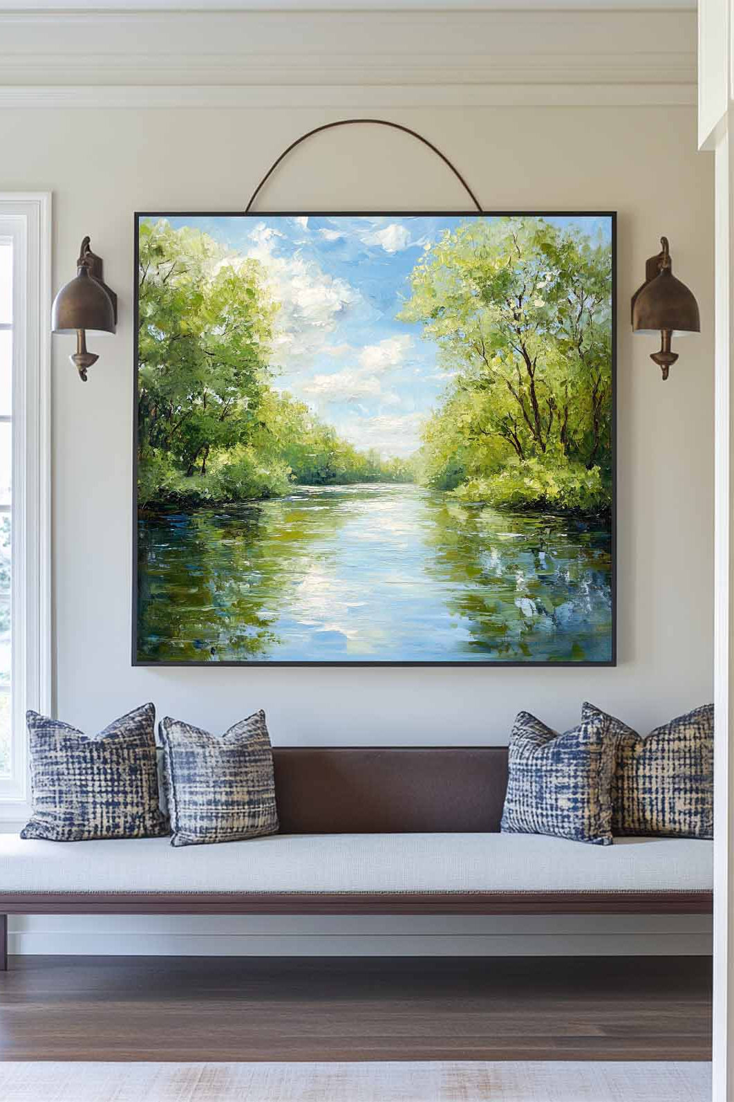 Lush Forest Lake Scenery Mirror‑Water Vivid Layered Impasto Textured Artwork