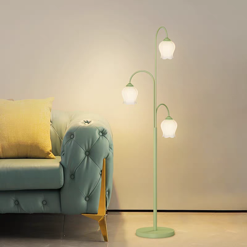 Lily Green Shade Flower Floor Lamp, Metal/Glass, Living Room/Bedroom - Neutralighting