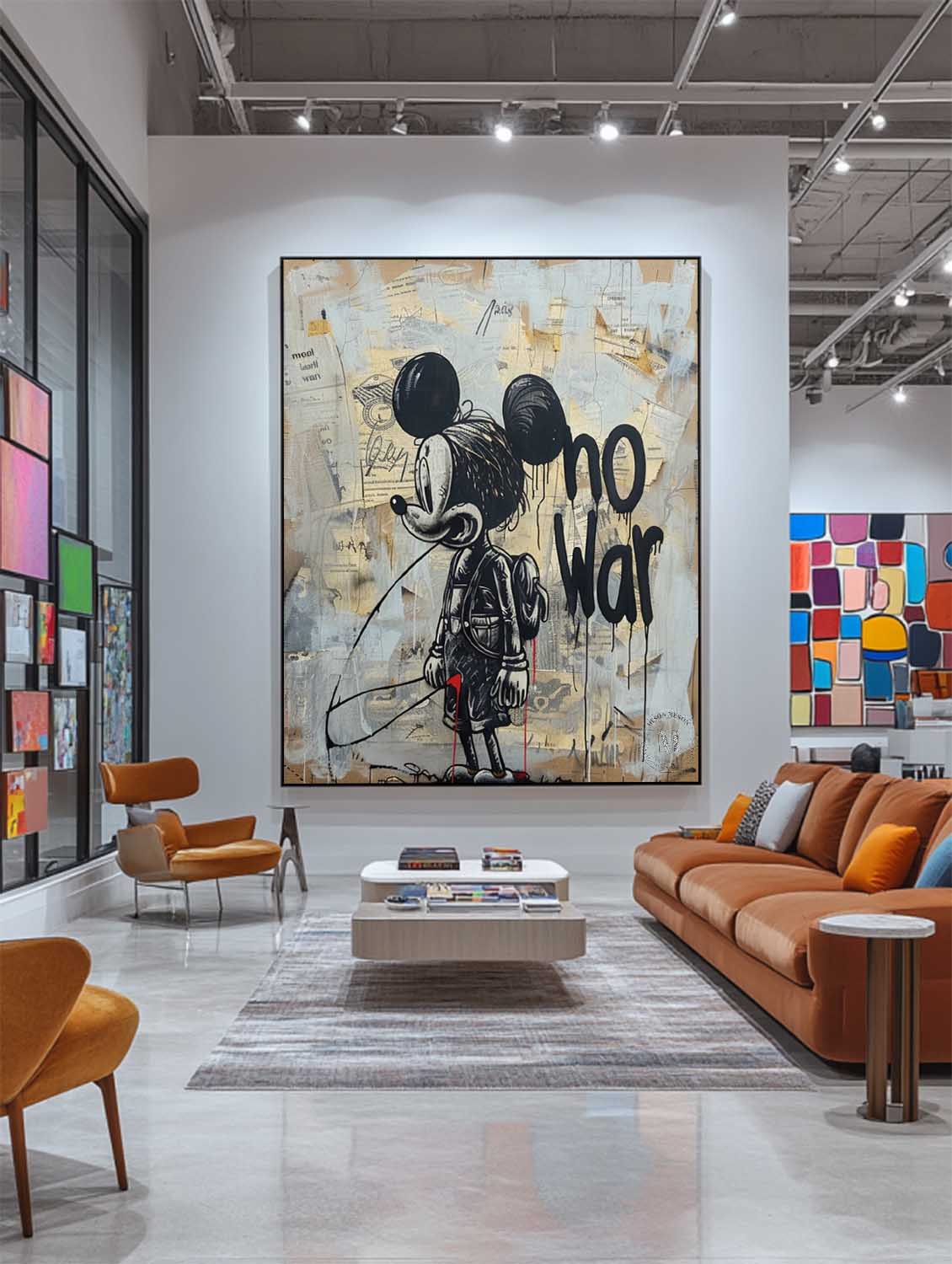 "No War" Motif Mickey Mouse Graffiti Painting