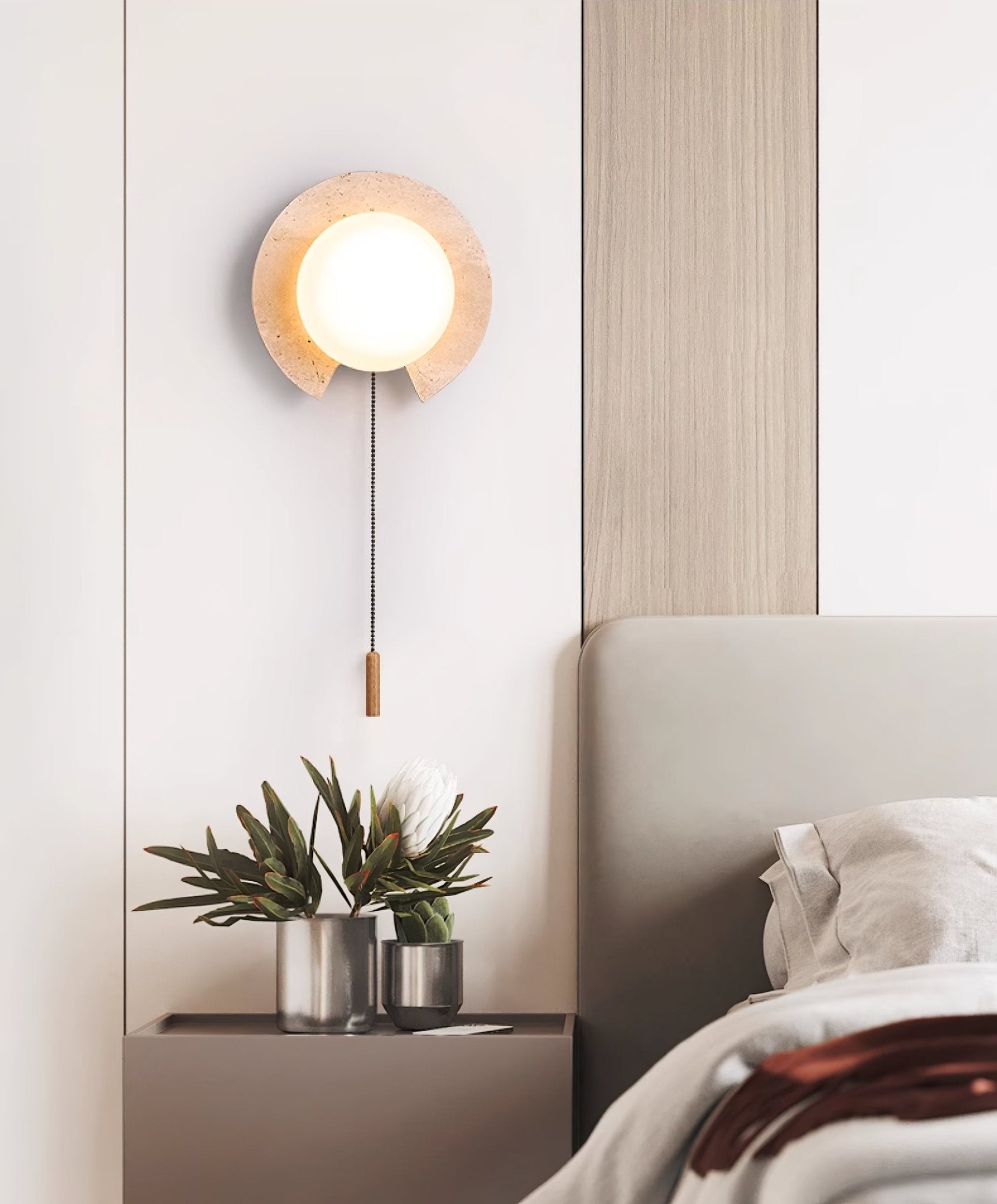 Zamaryra Semi-Circular Travertine Wall Light - Neutralighting