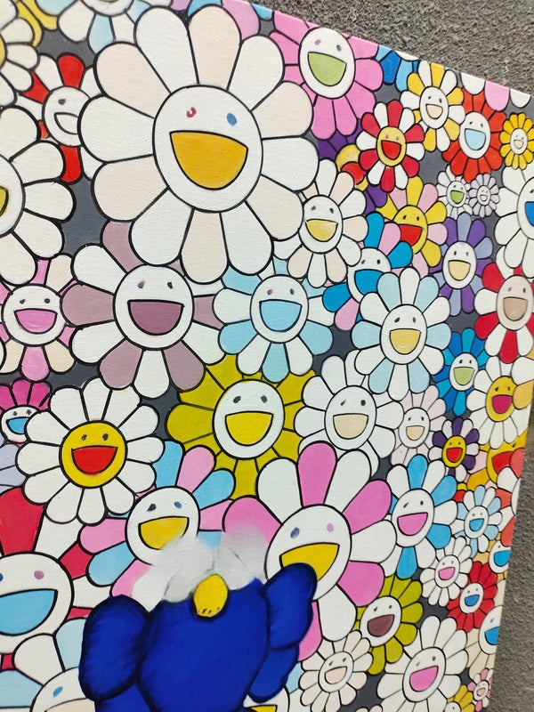 Wall Art Blue Kaws Murakami Flower