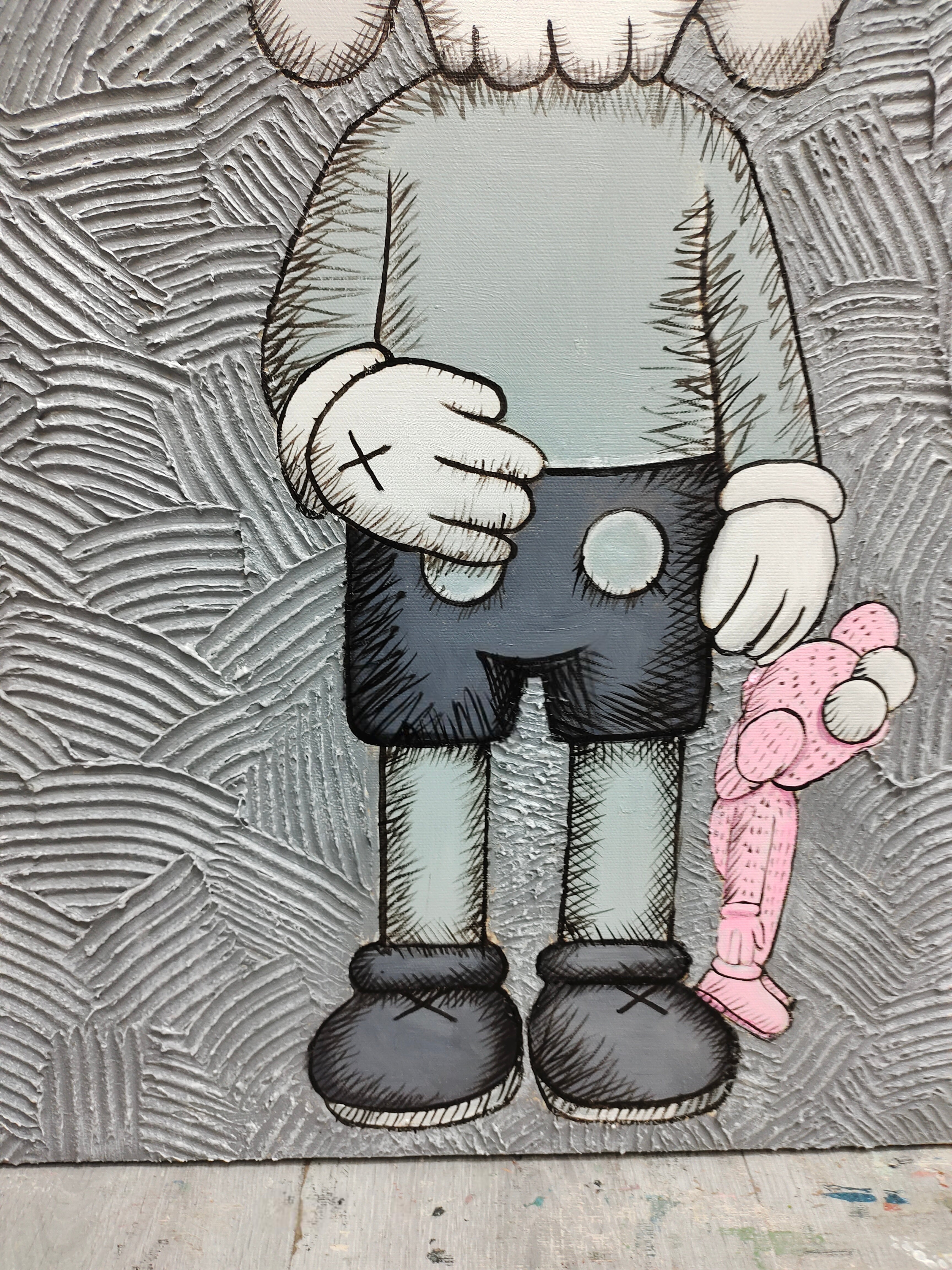 Kaws Companion with Pink Doll Pop Art Painting