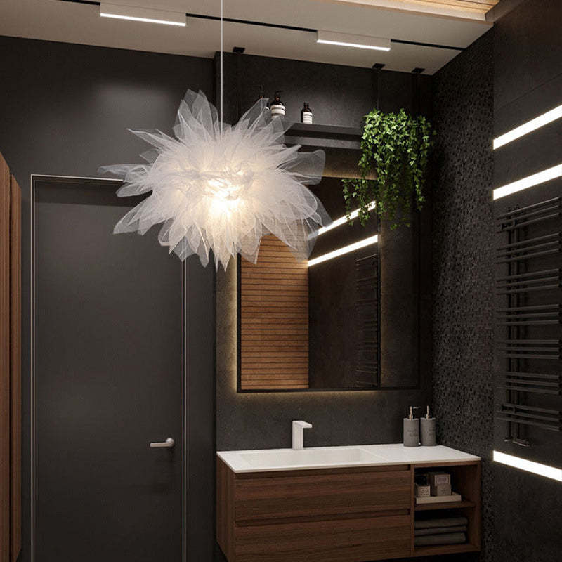 Arisha Modern Flower Fabric Pendant Light, Bedroom, White - Neutralighting