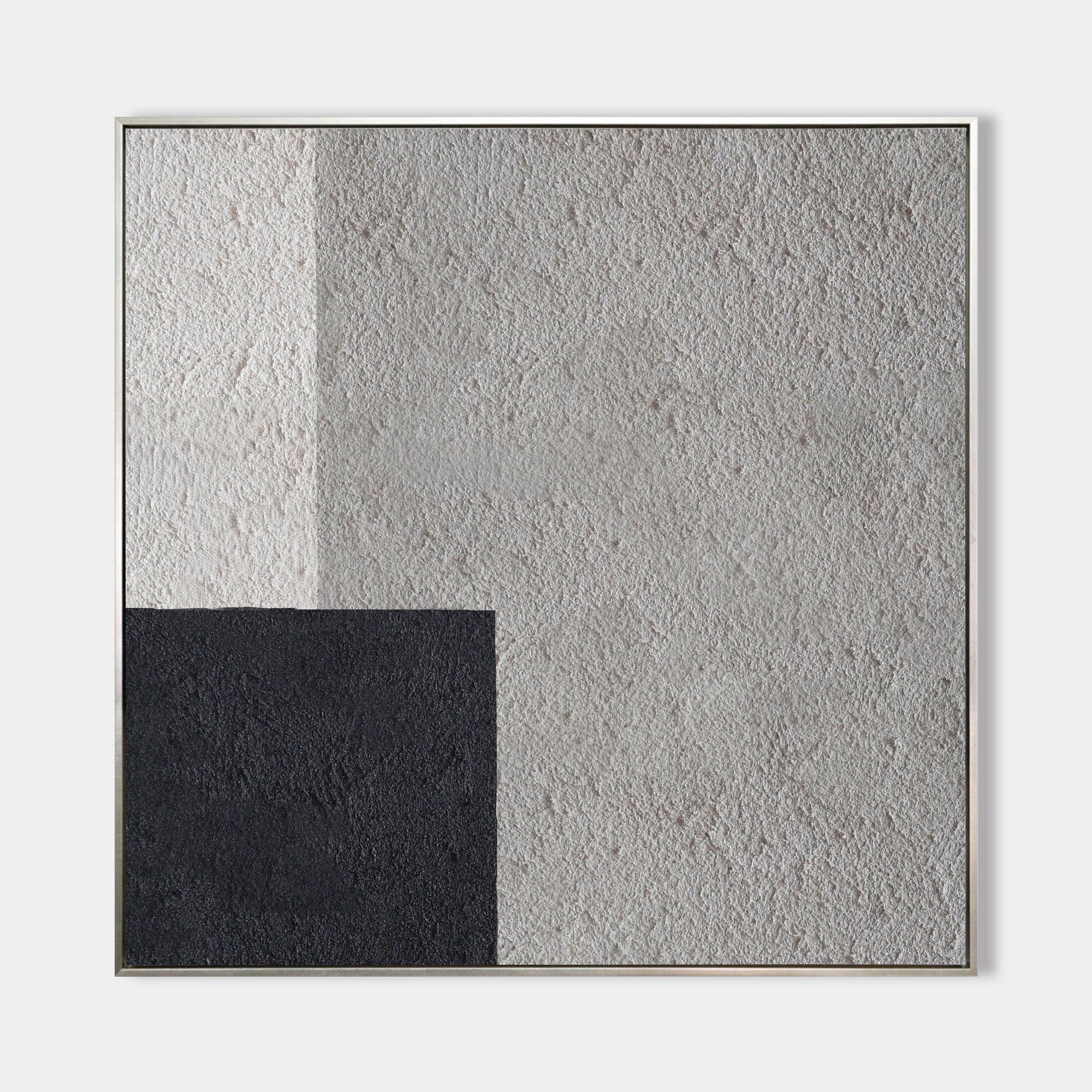 Grey‑Black‑Beige Square Geometric Offset‑Block Coarse‑Textured Artwork