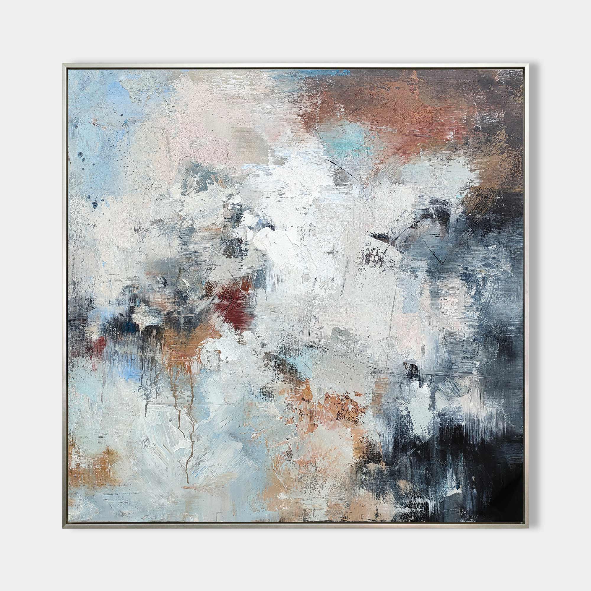 Blue‑White‑Terracotta Square Abstract  Earth‑Tone Layered‑Texture Artwork