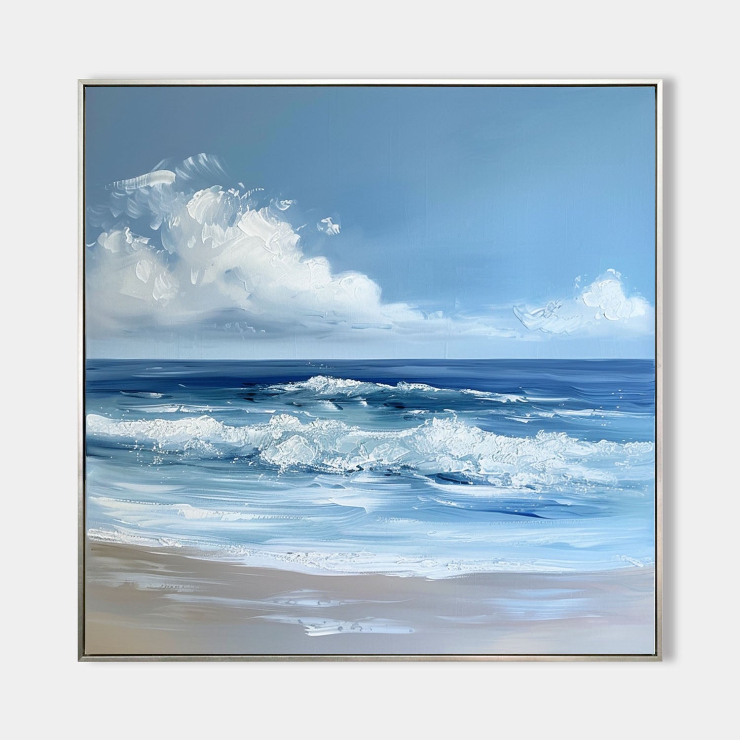 Blue Ocean Beach Waves Canvas Painting