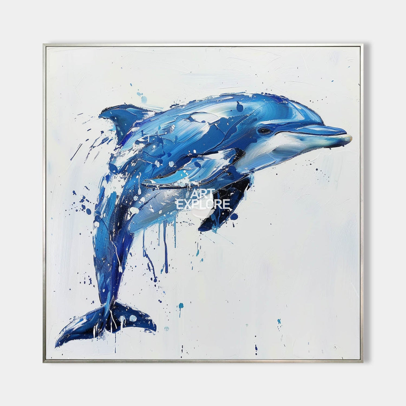 Blue Jumping Dolphin Canvas Wall Art