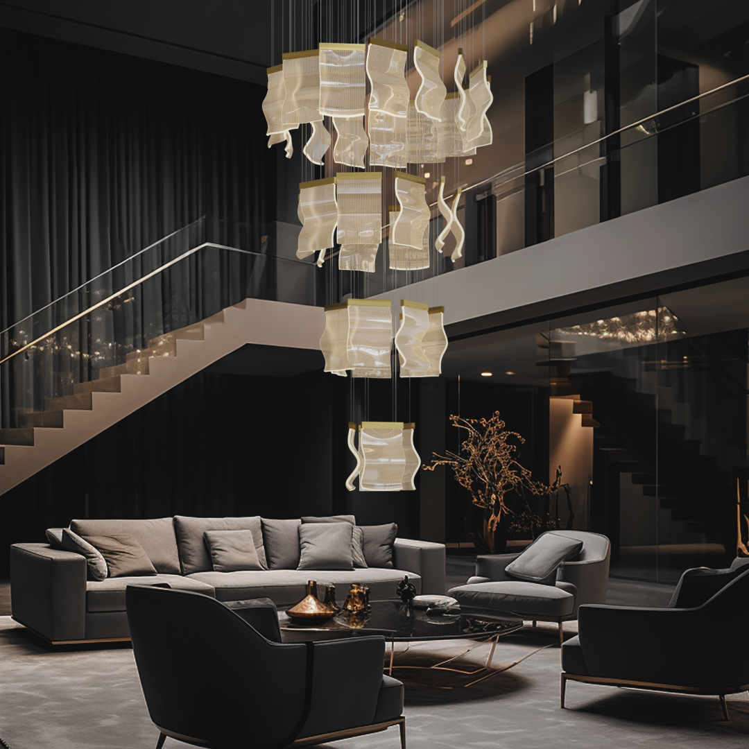 Kristy Industrial Chandelier Wave Acrylic/Metal Gold Bedroom/Living Room - Neutralighting
