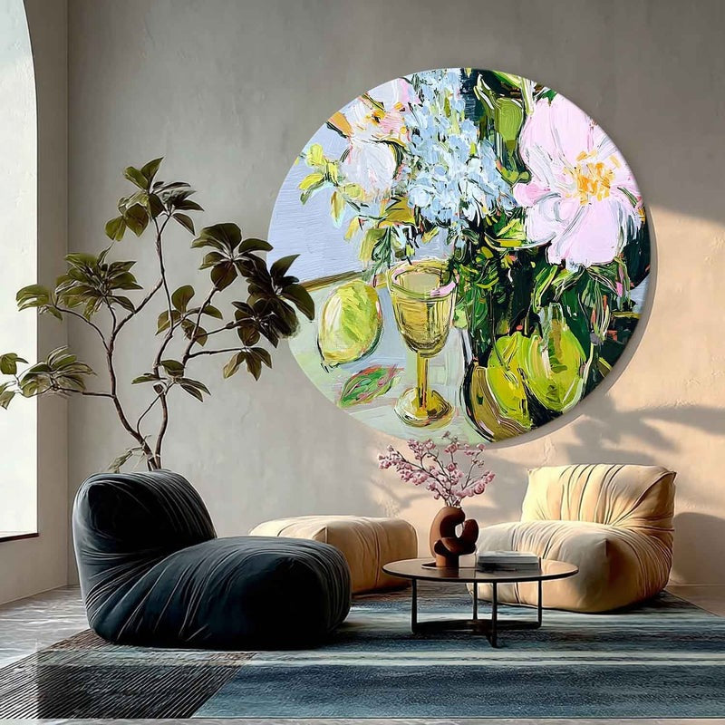 Floral Still Life Round Painting