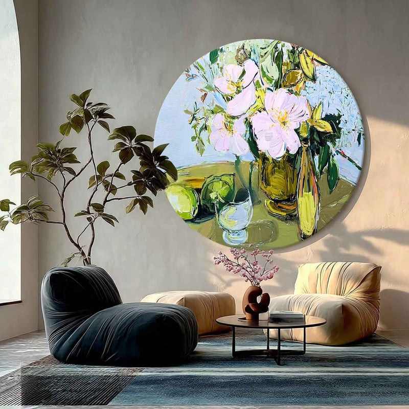 Floral Still Life Round Painting