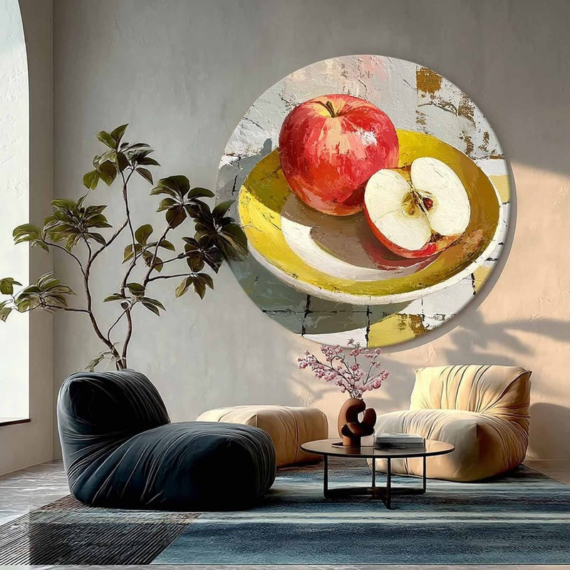 Red Apple Still Life Round Painting