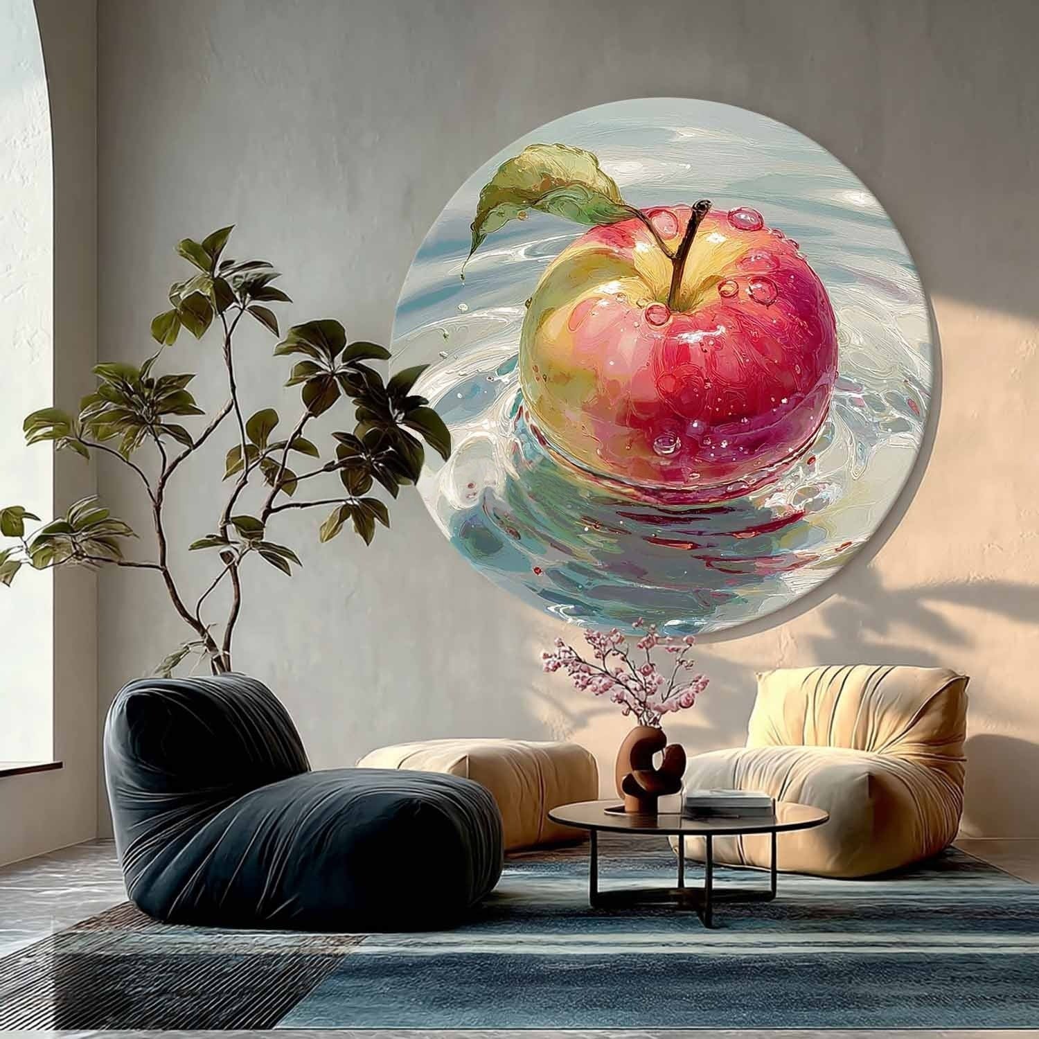 Watercolor Red Apple Water Ripple Canvas Art
