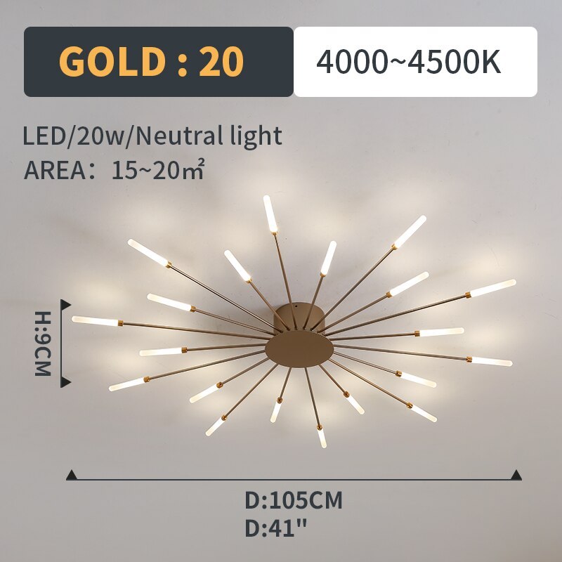 Wesley Flush-Mount Ceiling Light Fireworks, Black/Gold