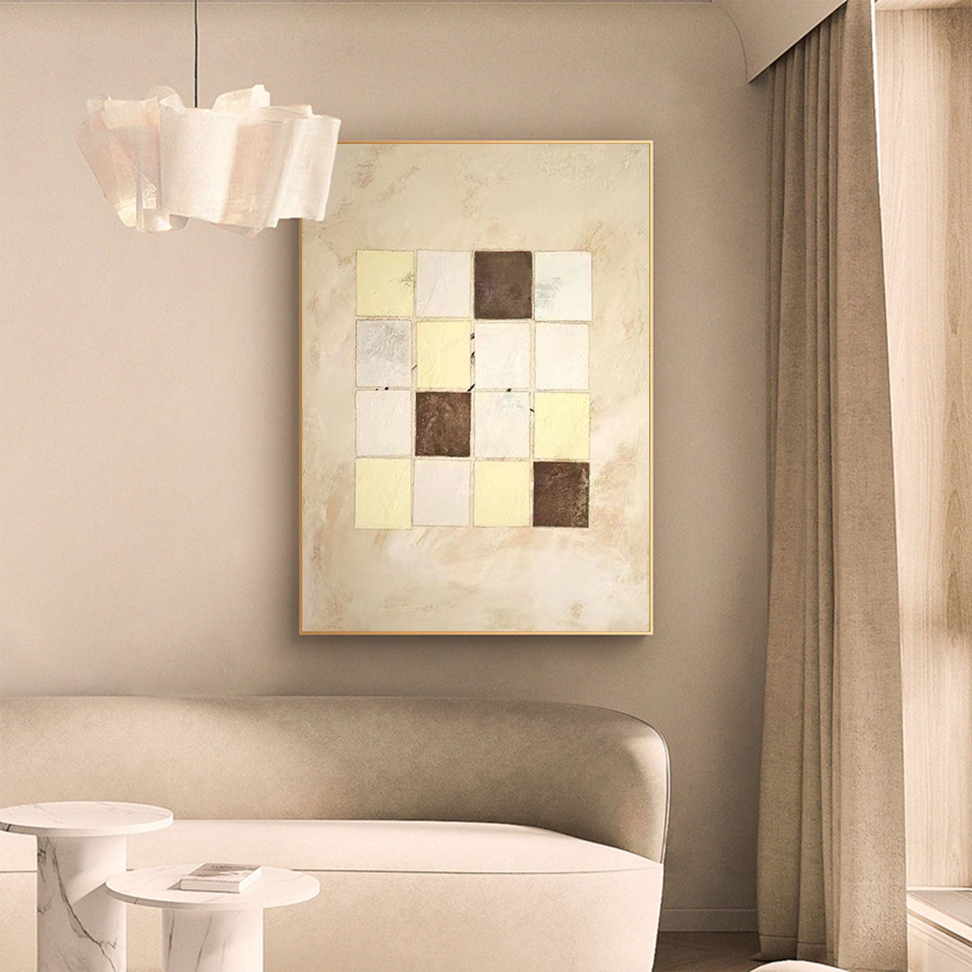 Earth‑Tone Geometric Block Composition Modern Wall Accent Artwork