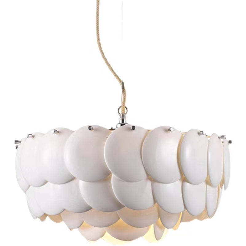 Arisha Wihte Art Deco Chandelier Light Fixture, Ceramic Leaf & Metal - Neutralighting