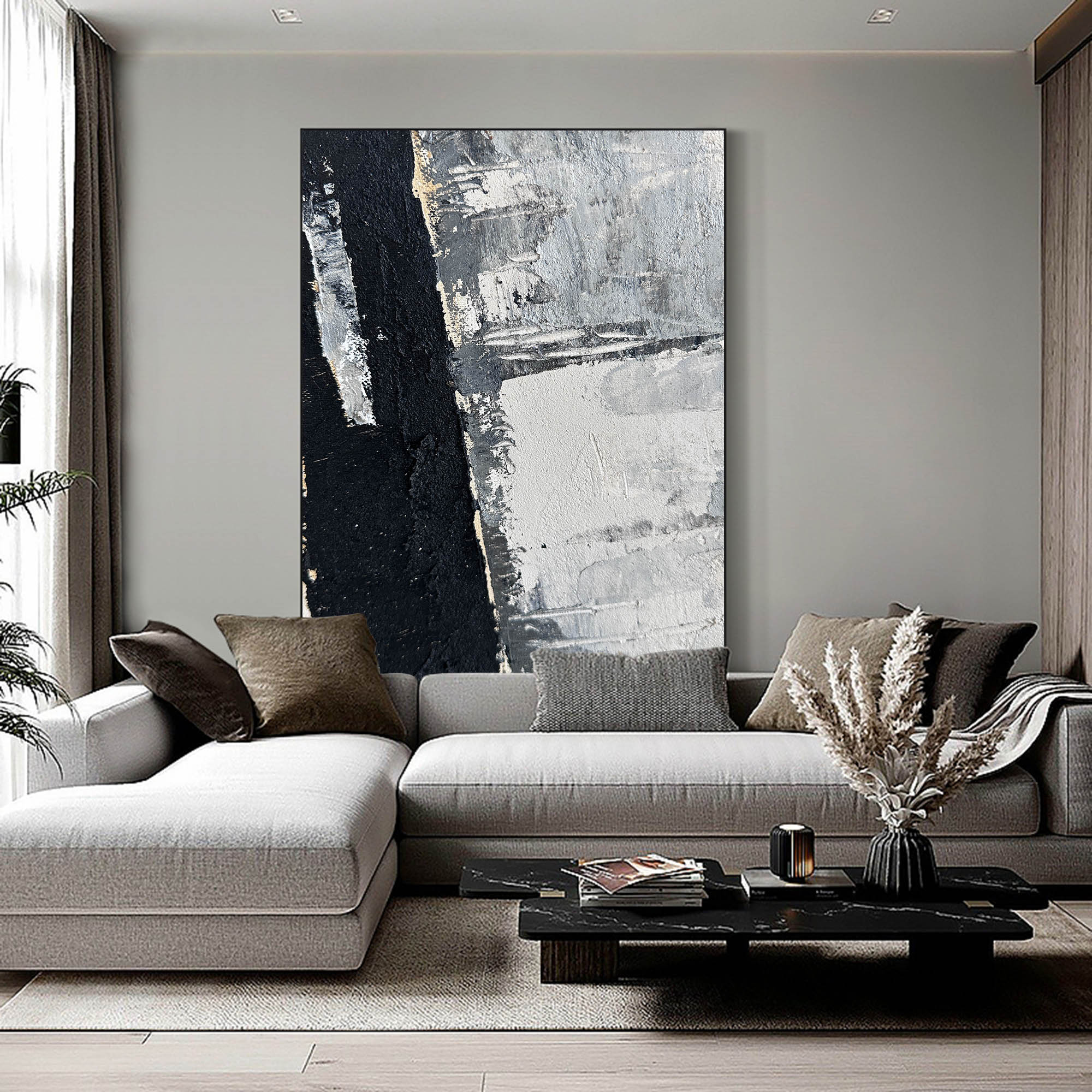 Abstract Black Gray Textured Oil Painting