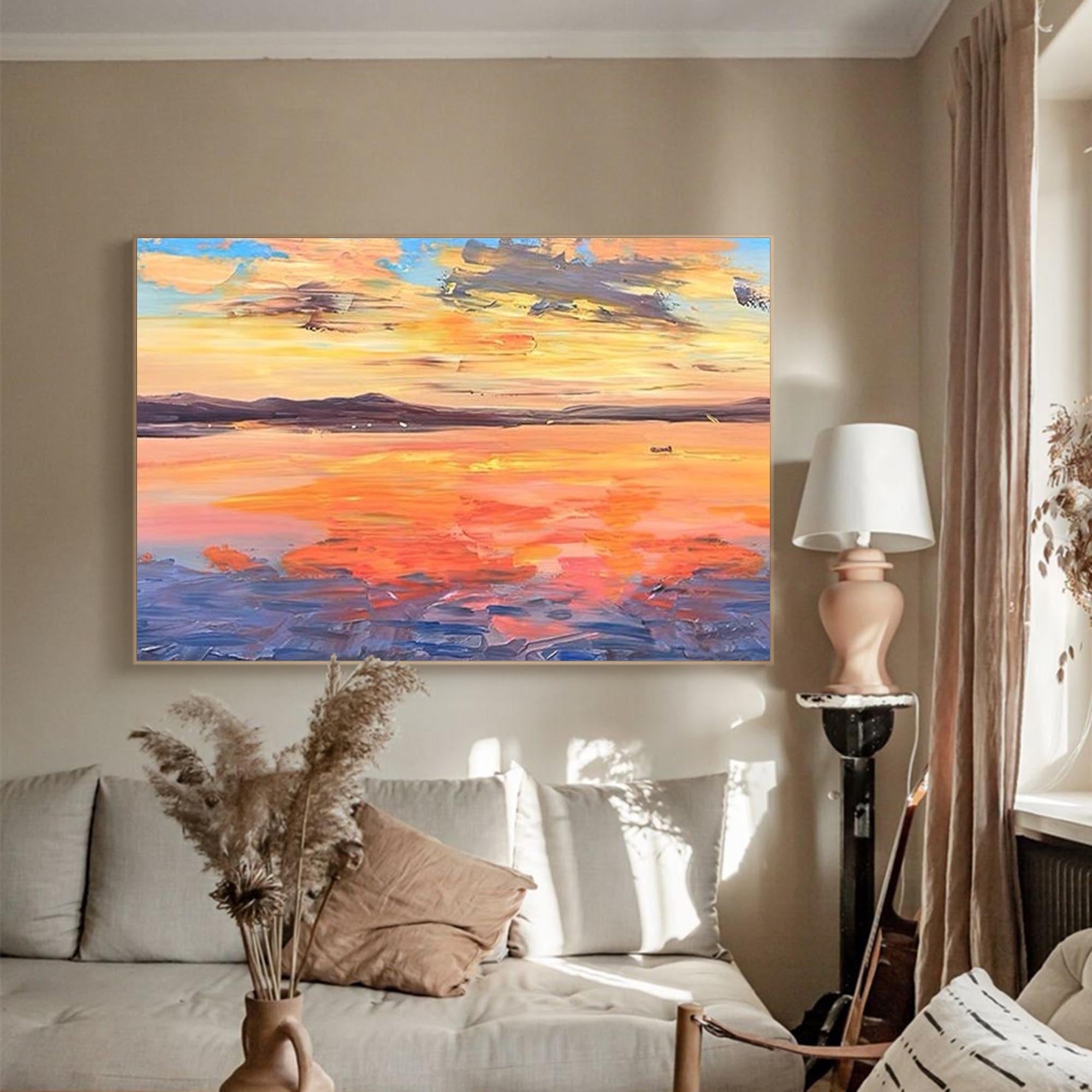 Sunset Ocean Seascape Impasto Canvas Wall Art