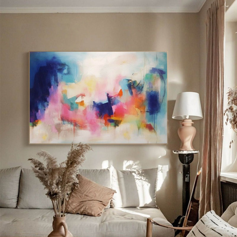 Vibrant Blue Pink Abstract Canvas Painting
