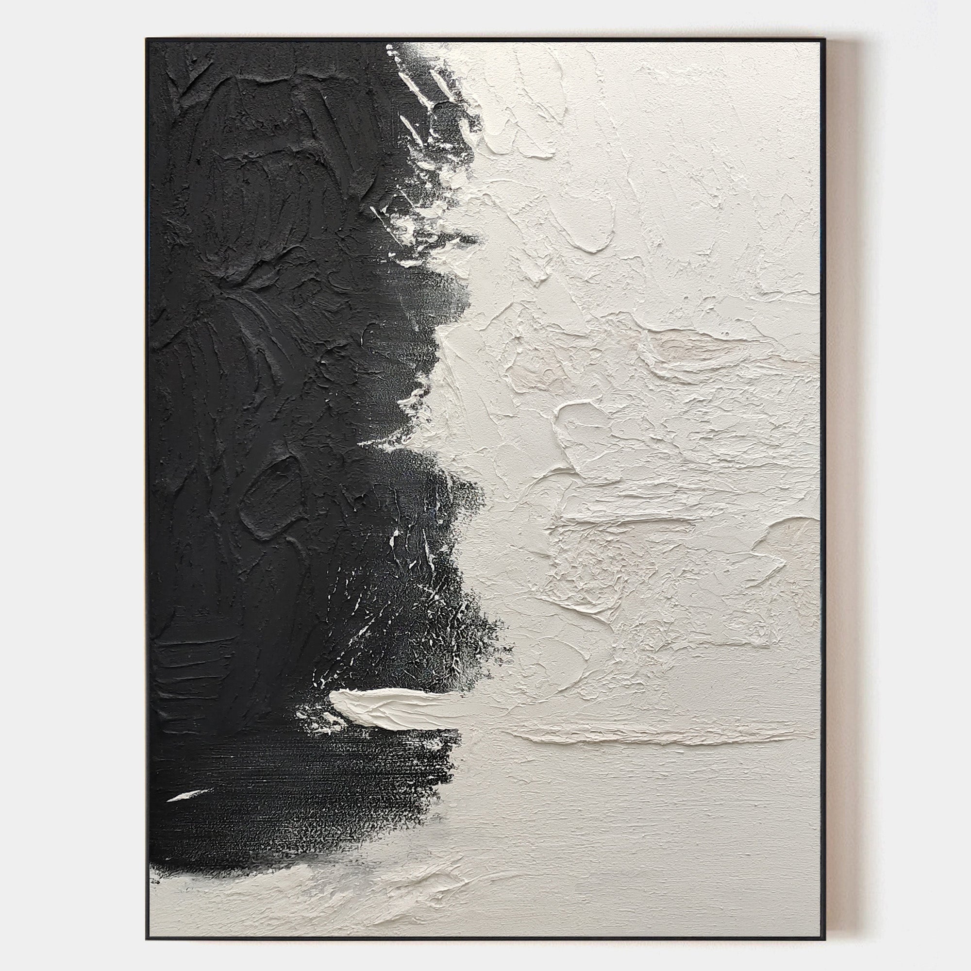 Monochrome Black‑White Contrast Abstract Heavy Impasto Tactile‑Texture Artwork
