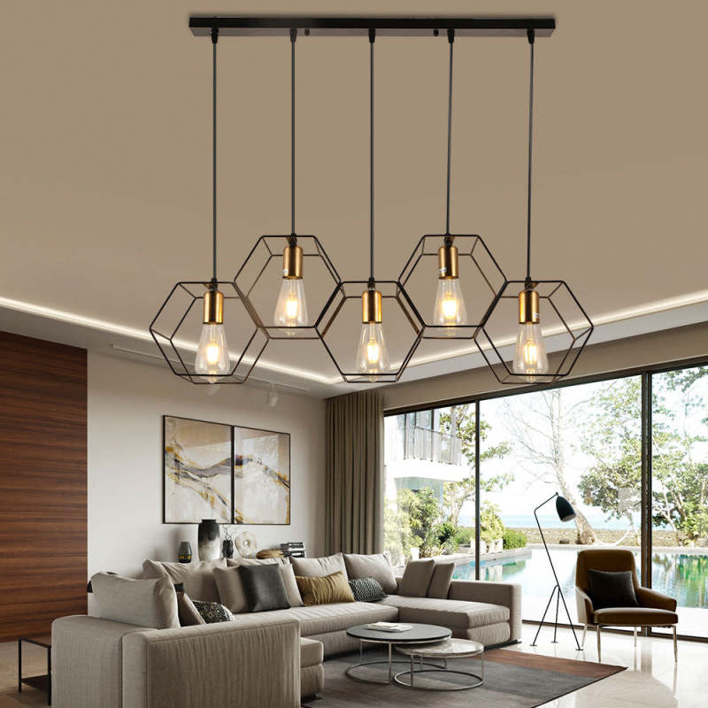 Arisha Rustic Farmhouse Geometry 3/5 Light Pendant Light, Black - Neutralighting