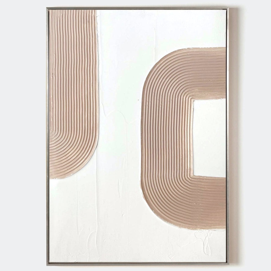 Warm Taupe Curve Shape Abstract Canvas Decor