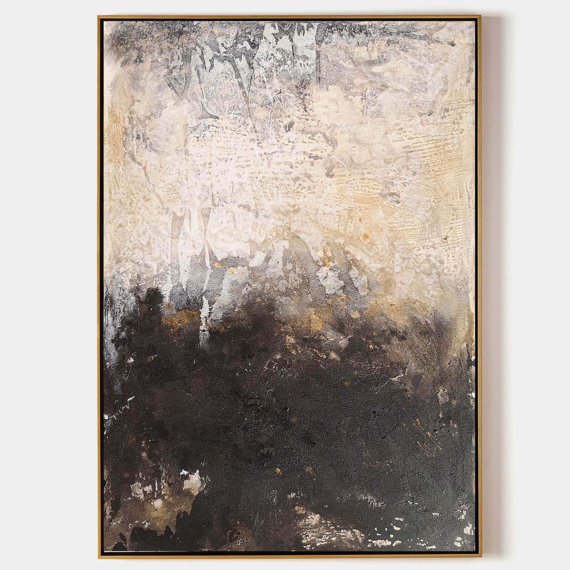 Beige‑Black Vertical Two‑Tone Earth‑Impasto Textured Artwork
