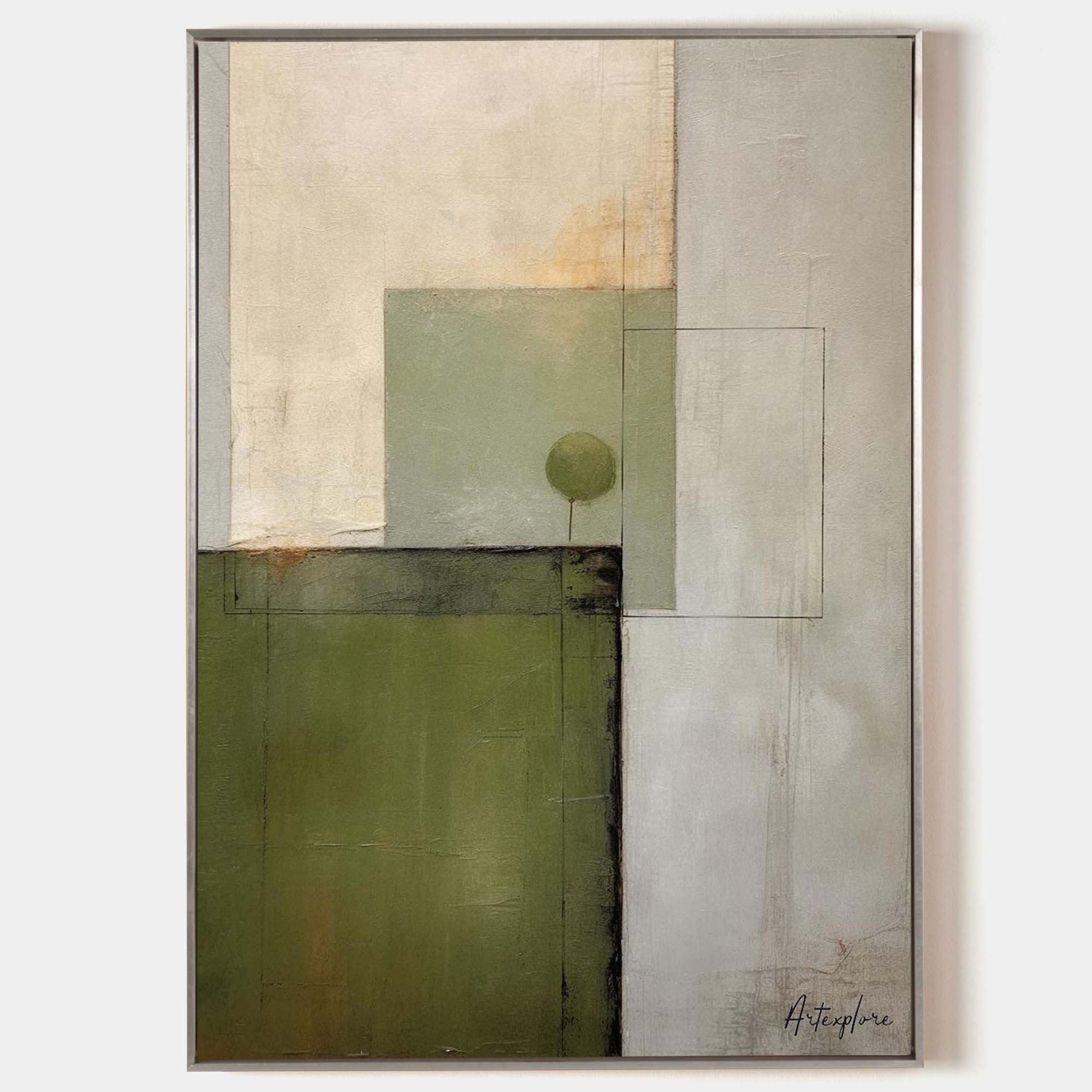 Green Beige Abstract Geometric Painting