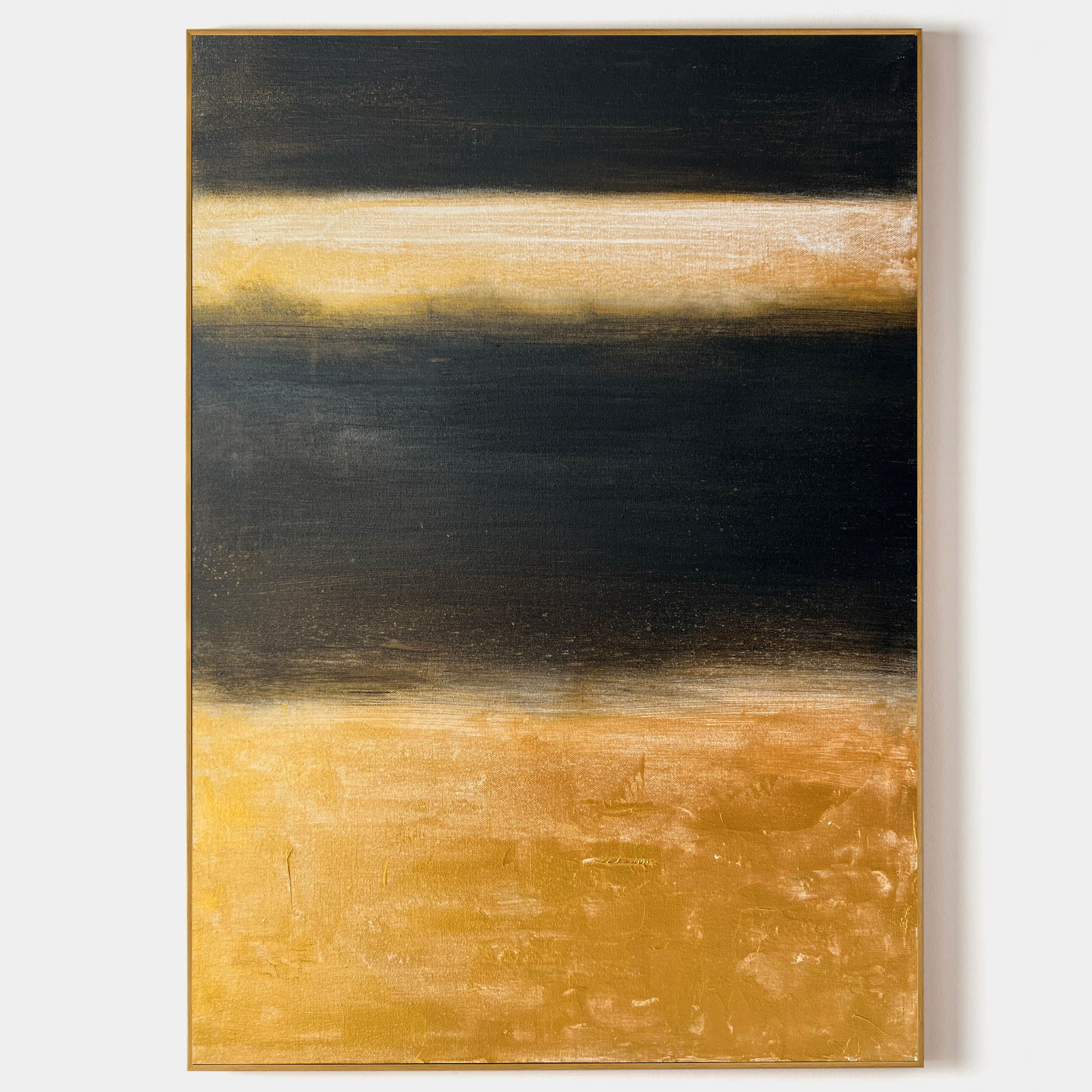 Luxury Gold Black Abstract Linen Painting